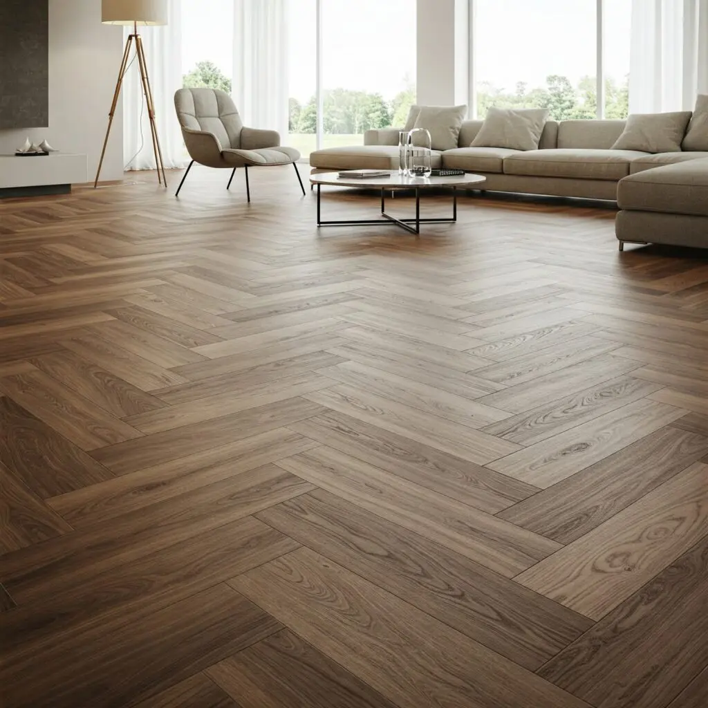 Wood flooring herringbone pattern