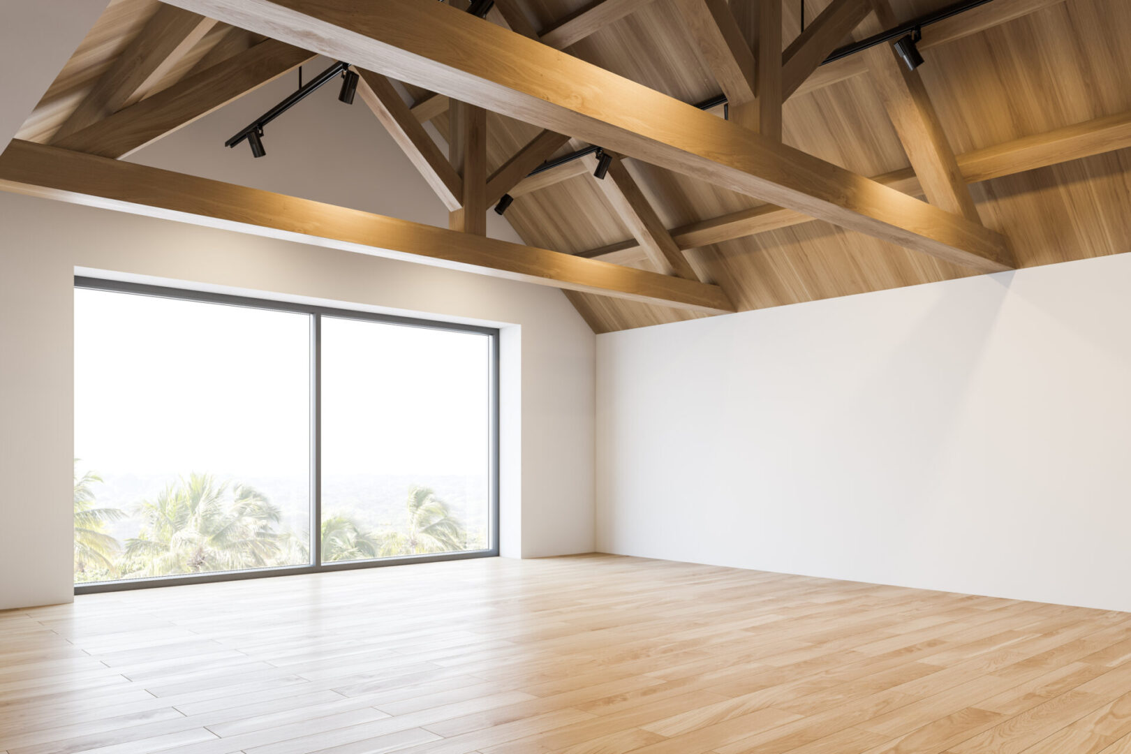 Empty spacious attic room corner