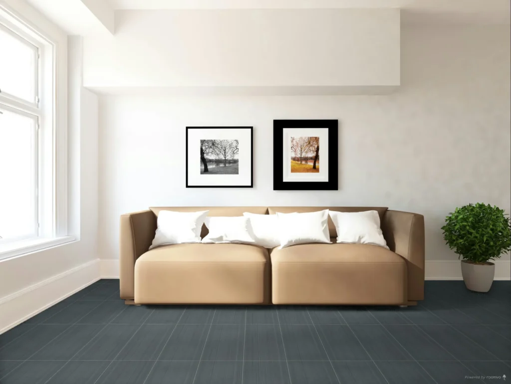 Rico Flooring - Fabric Art Modern Linear Midnight Blue, Rectangle, 12X24, Modern Linear, Matte in Living Room 2