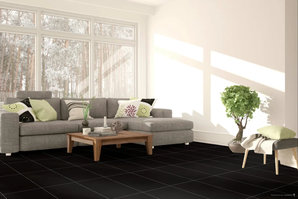 Rico Flooring - Pure Black, Rectangle, 12X24, Matte in Living Room 1